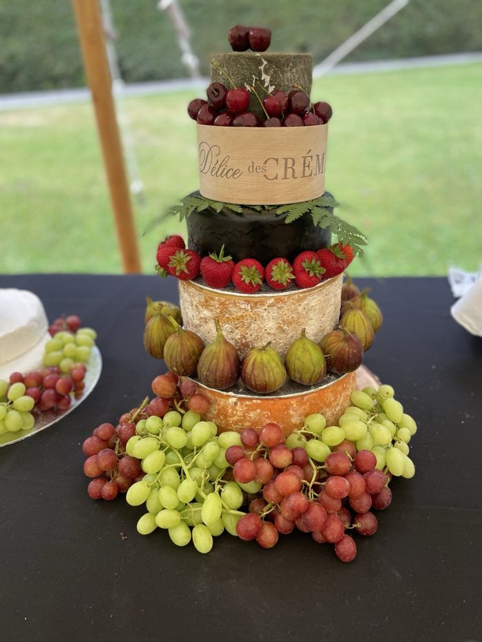 A North’s cheese tower decorated with fruit
